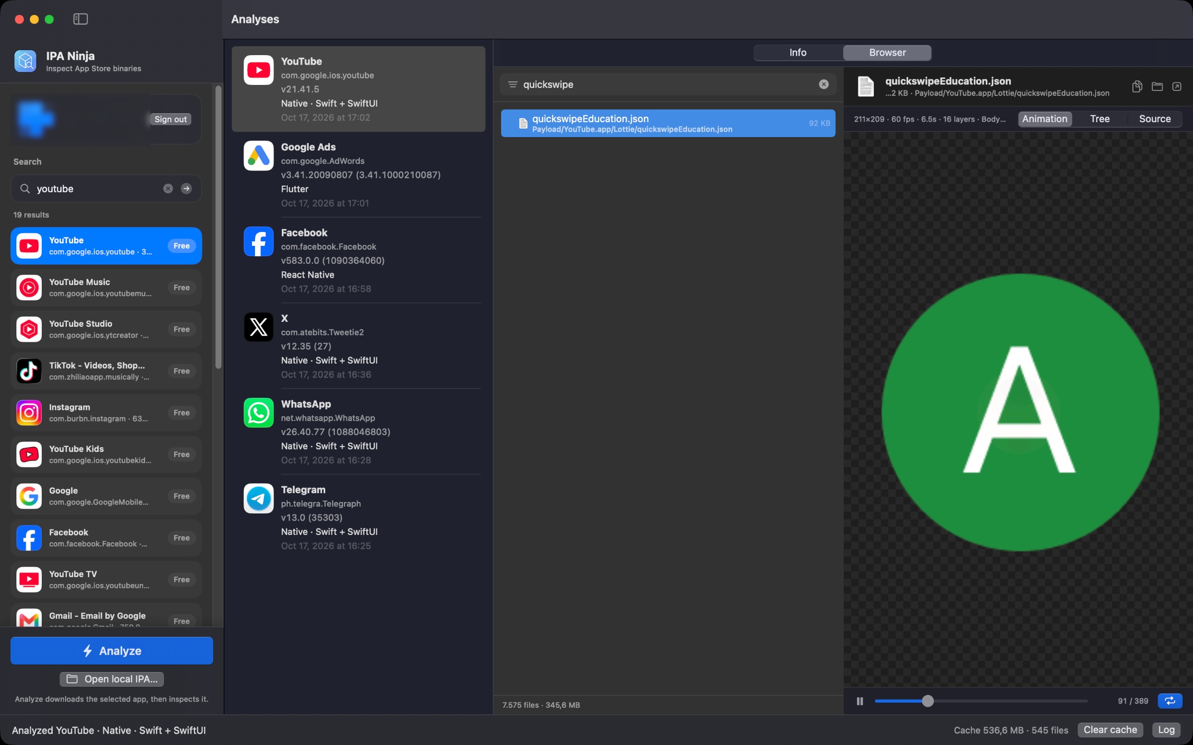 Lottie animation playing with playback controls