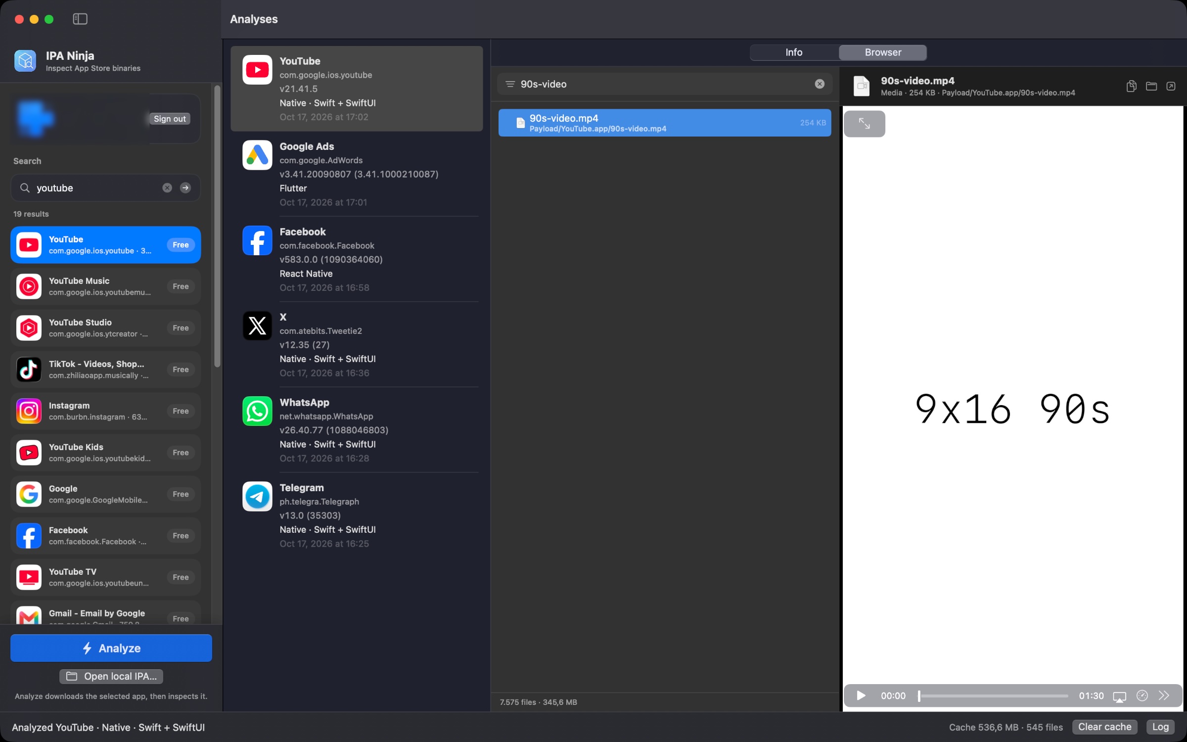 MP4 video preview with player controls
